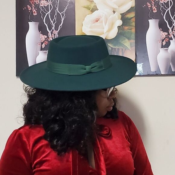Green Wide Brim Fedora Hat main image 4
